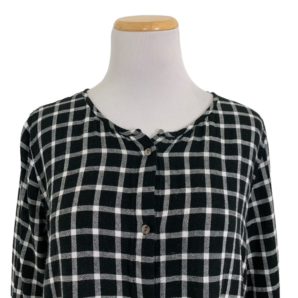 Rails Plaid Ruffle Hem Button Front Top Black & White Women’s Large Long Sleeve - Picture 3 of 17